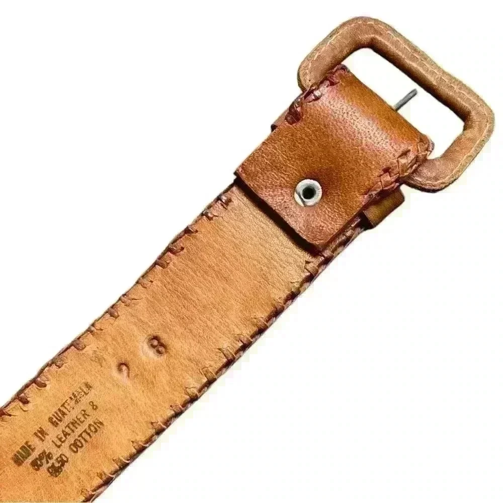 Vintage Embossed Leather & Woven Textile Belt Made in Guatemala Size 28